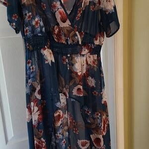 SHEIN Curve Sheer Dress with Floral Design